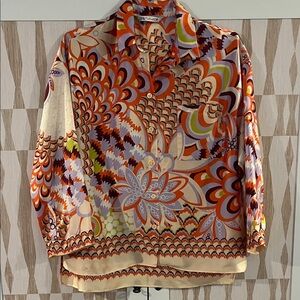 Zara Vibrant Orange and Purple Patterned Blouse